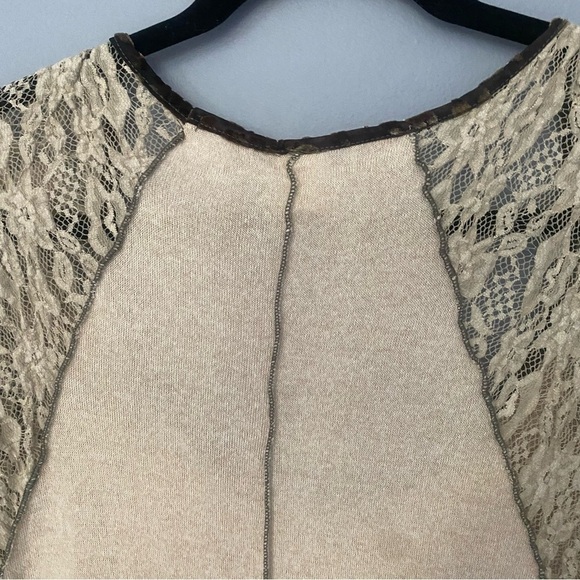 Anthropologie Magnolia LA Cream Blouse with Brown Lace & Velvet Accents Size M - Picture 12 of 14